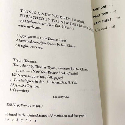 The Other by Thomas Tryon [TRADE PAPERBACK] 2012 • NYRB