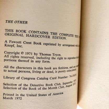 The Other by Thomas Tryon [FIRST PAPERBACK PRINTING / 1972]