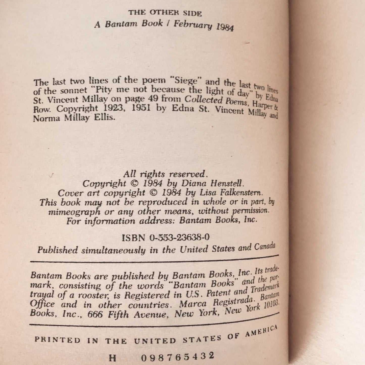 The Other Side by Diana Henstrell [1984 PAPERBACK]