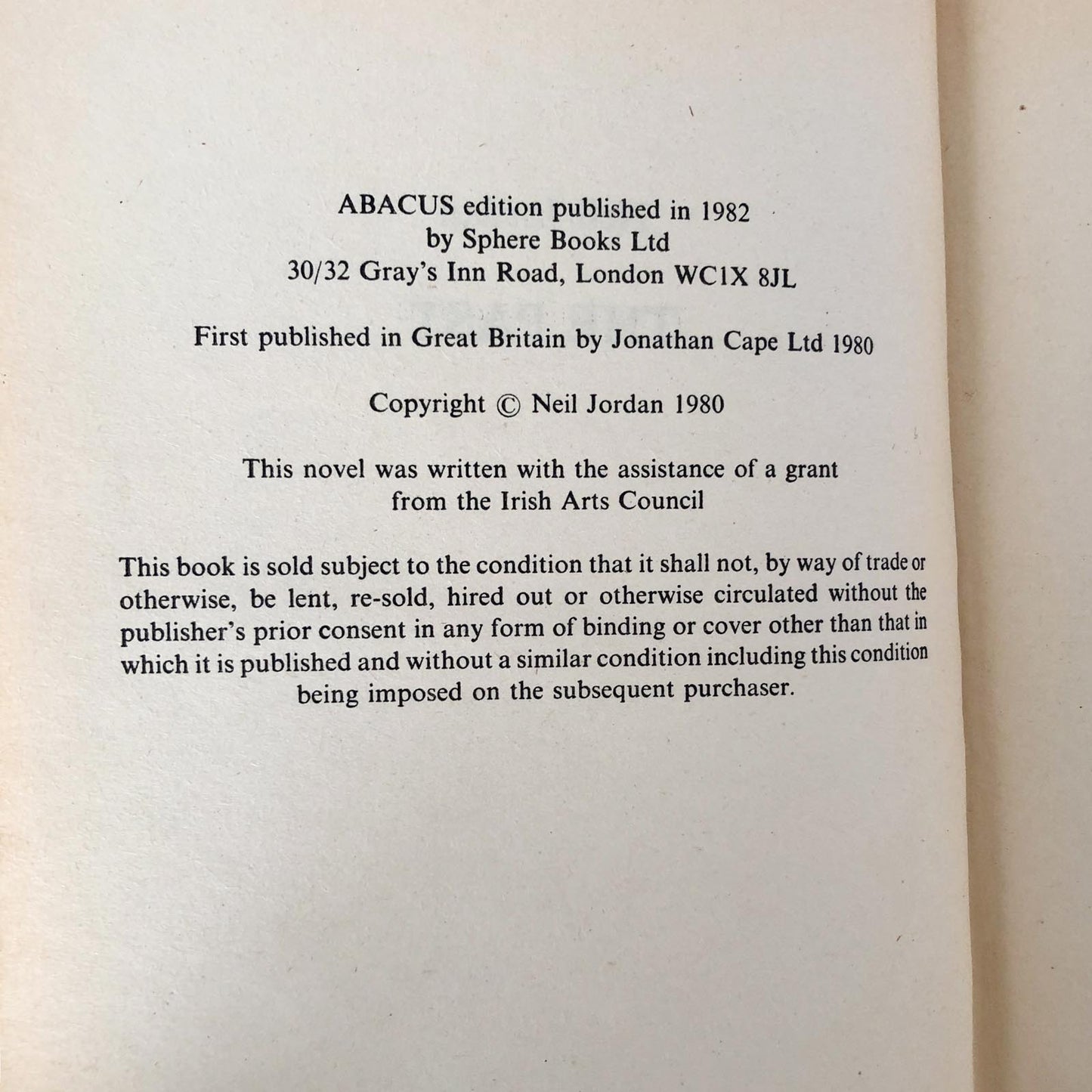 The Past by Neil Jordan [U.K. TRADE PAPERBACK] Abacus Books / 1982