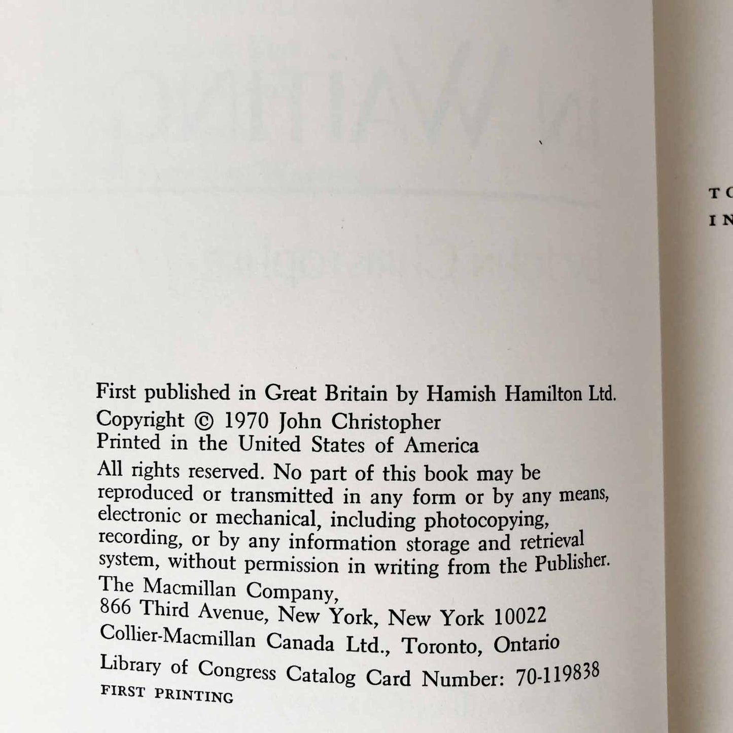 The Prince in Waiting by John Christopher [FIRST EDITION • FIRST PRINTING] 1970 • Macmillan