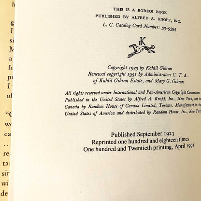 The Prophet by Kahlil Gibran [FIRST EDITION] • 120th Printing / 1991 • Alfred A. Knopf