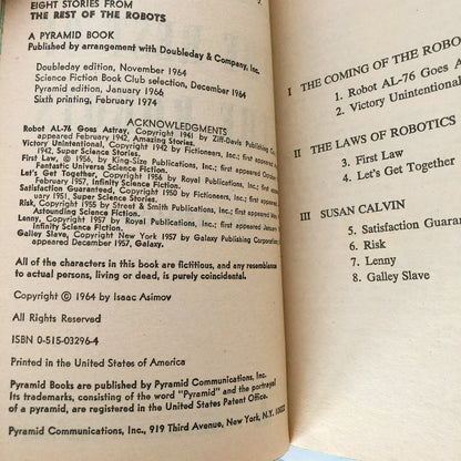 Eight Stories from The Rest of the Robots by Isaac Asimov [1974 PAPERBACK]