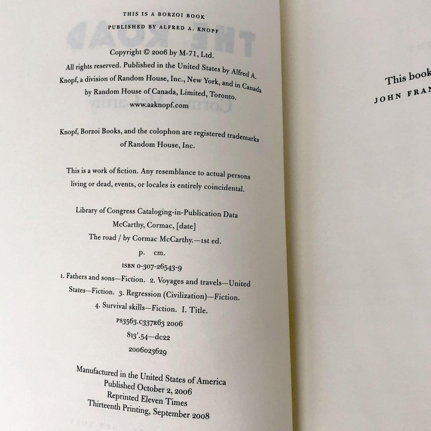 The Road by Cormac McCarthy [FIRST EDITION] 2006 • Alfred A. Knopf