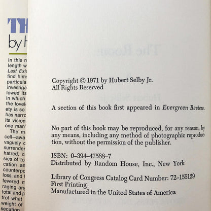 The Room by Hubert Selby Jr. [FIRST EDITION / FIRST PRINTING] 1971
