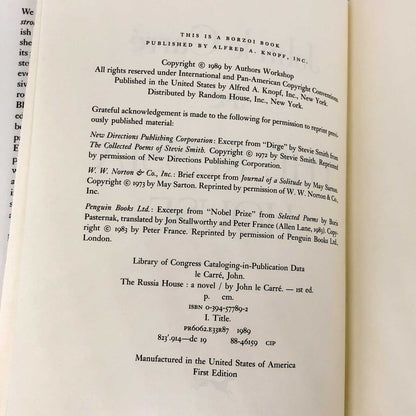 The Russia House by John Le Carré [FIRST EDITION • FIRST PRINTING] 1989