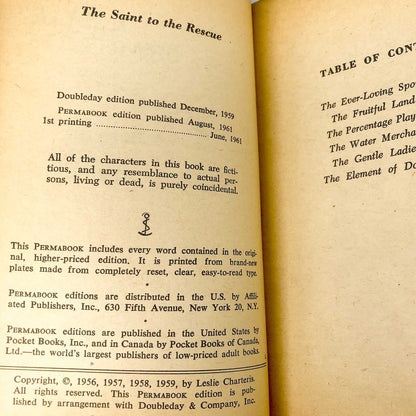 The Saint to the Rescue by Leslie Charteri [FIRST PAPERBACK PRINTING] 1961 • Permabooks