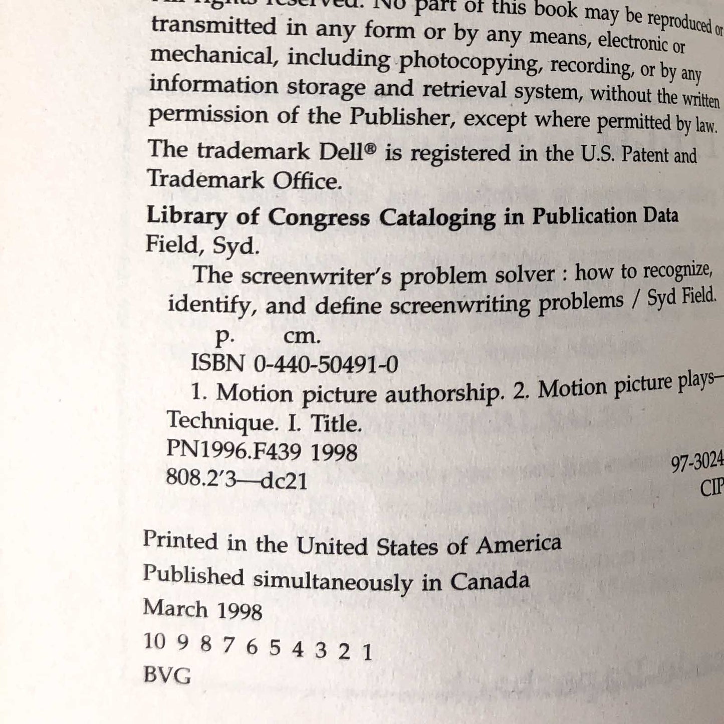 The Screenwriters Problem Solver by Syd Field [FIRST EDITION • FIRST PRINTING] 1991