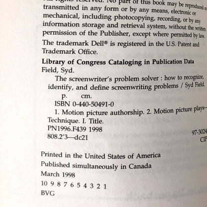 The Screenwriters Problem Solver by Syd Field [FIRST EDITION • FIRST PRINTING] 1991