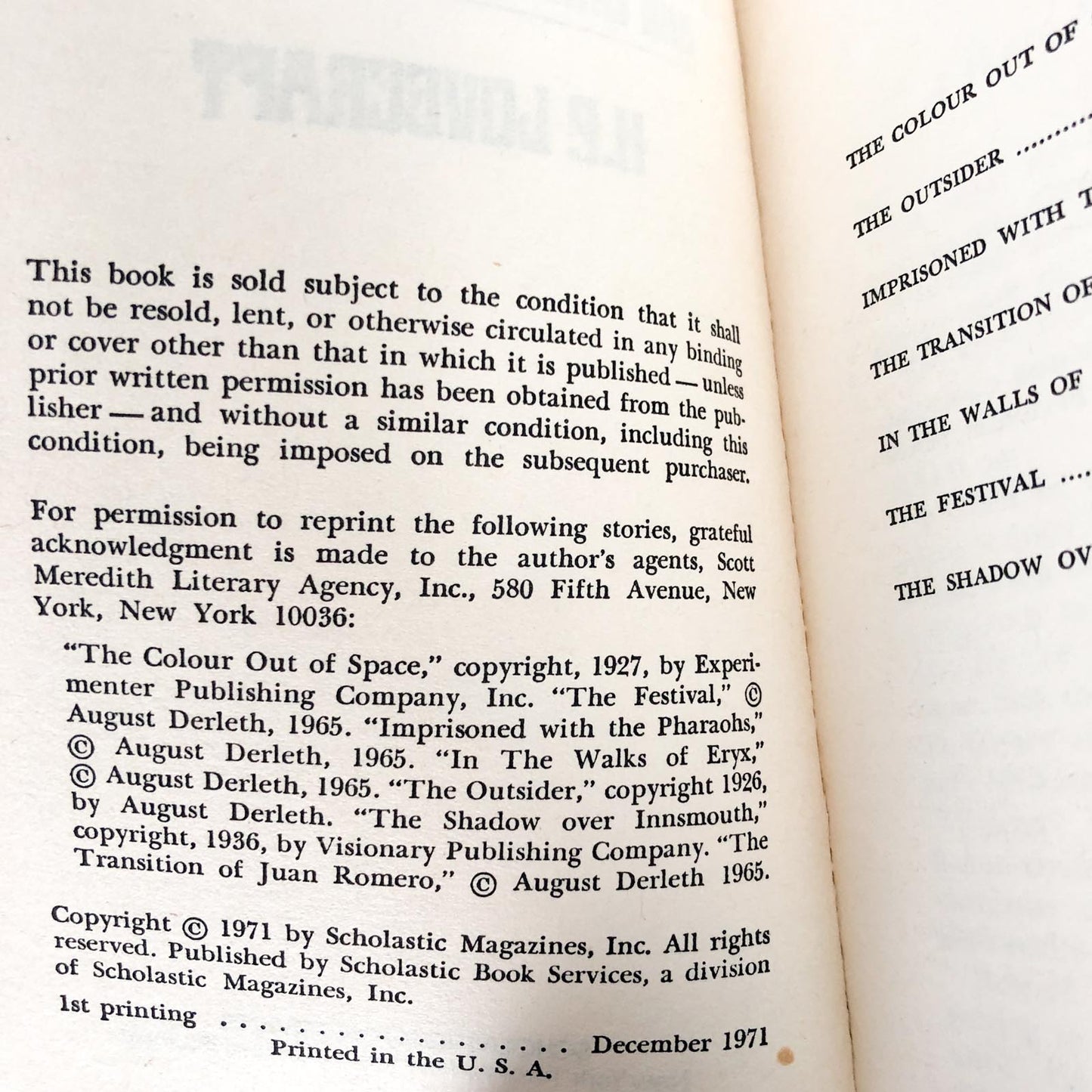 The Shadow Over Innsmouth & Other Stories of Horror by H.P. Lovecraft [FIRST EDITION / FIRST PRINTING] 1971