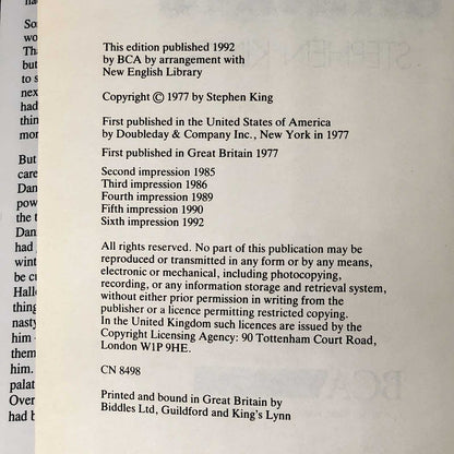 The Shining by Stephen King [RARE U.K. HARDCOVER] BCA ❧ 1992  ❧ 6th U.K. Impression