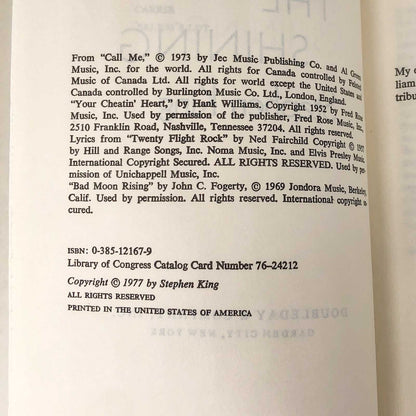 The Shining by Stephen King [FIRST EDITION] 1977 • Doubleday • Later Printing w/ $18.95 Jacket Price