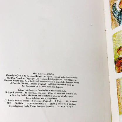 The Snowman by Raymond Briggs [FIRST EDITION • FIRST PRINTING] 1978 • Random House