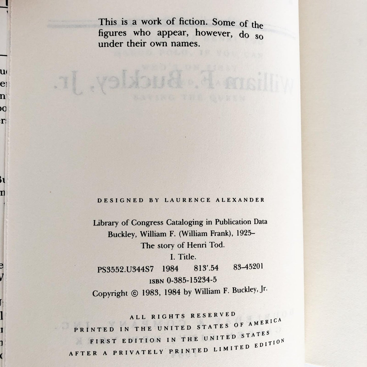 The Story of Henri Tod by William F. Buckley Jr. [FIRST EDITION / FIRST PRINTING]