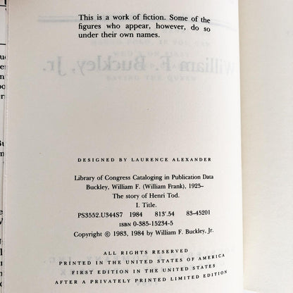 The Story of Henri Tod by William F. Buckley Jr. [FIRST EDITION / FIRST PRINTING]