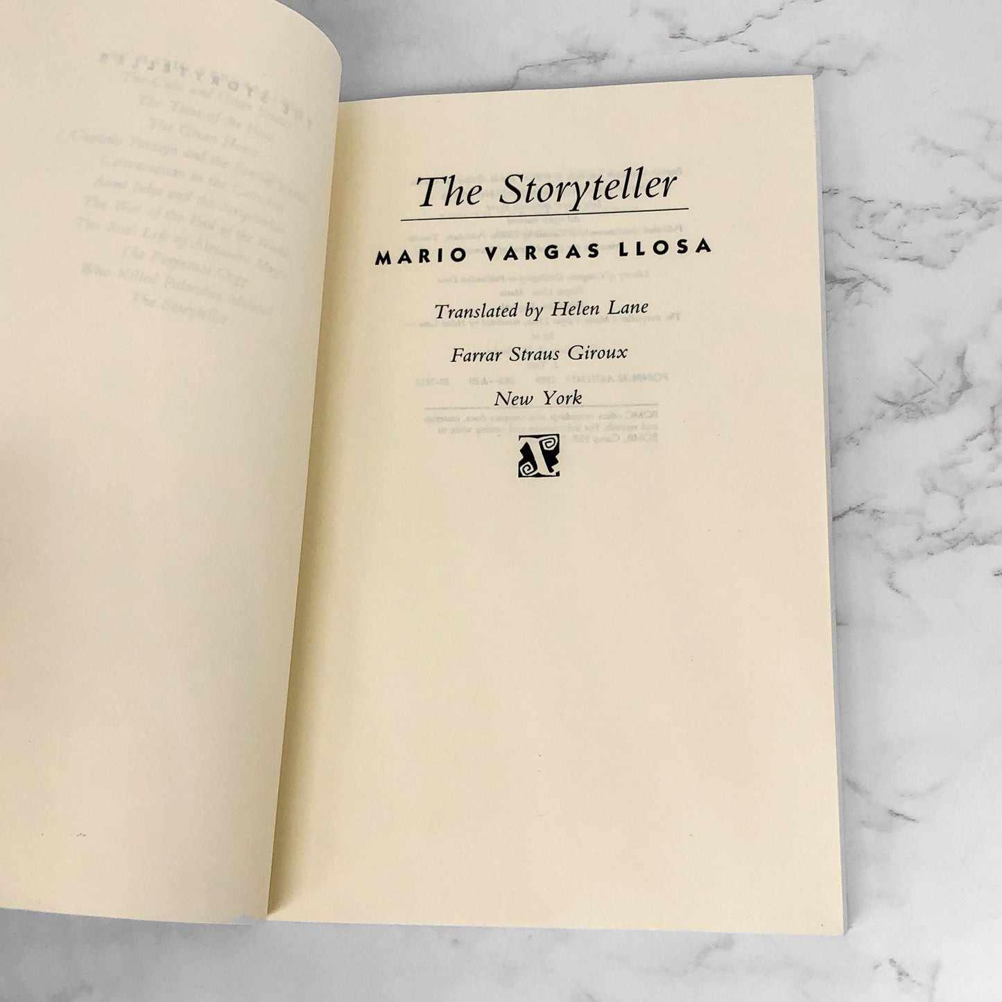 The Storyteller by Mario Vargas Llosa [1989 TRADE PAPERBACK] • Farrar Straus Giroux