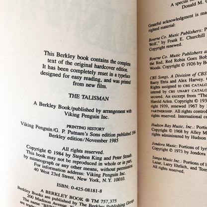 The Talisman by Stephen King & Peter Straub [FIRST PAPERBACK PRINTING]
