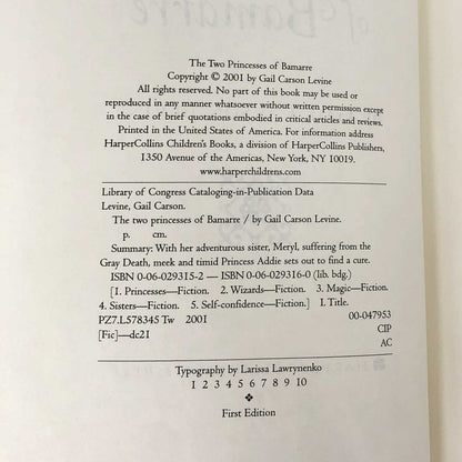 The Two Princesses of Bamarre by Gail Carson Levine [FIRST EDITION • FIRST PRINTING] 2001