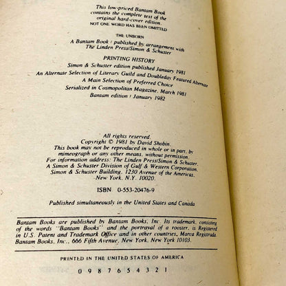 The Unborn by David Shobin [FIRST PAPERBACK PRINTING] 1982