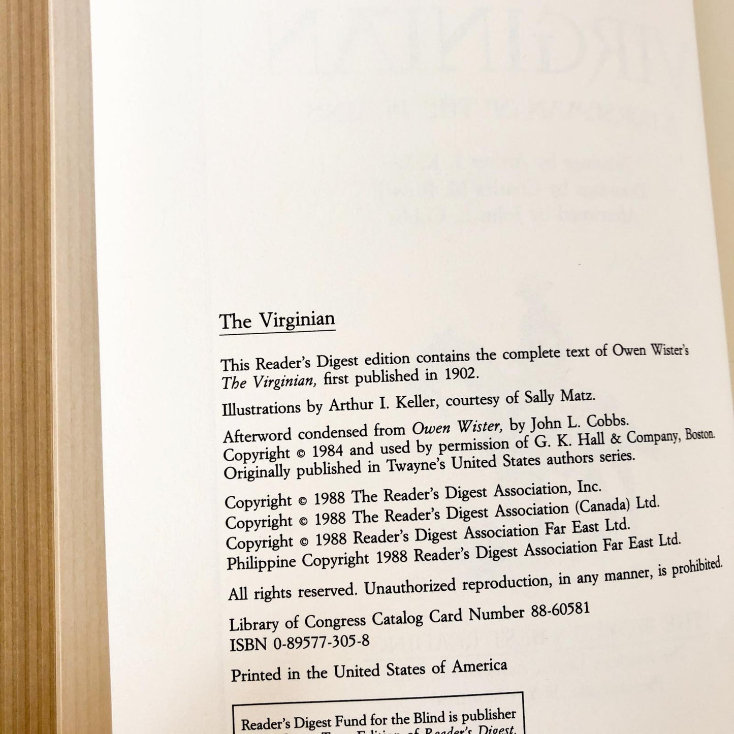 The Virginian by Owen Wister [ILLUSTRATED HARDCOVER / 1988]