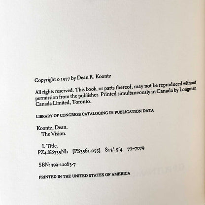 The Vision by Dean Koontz [FIRST EDITION / FIRST PRINTING] 1977