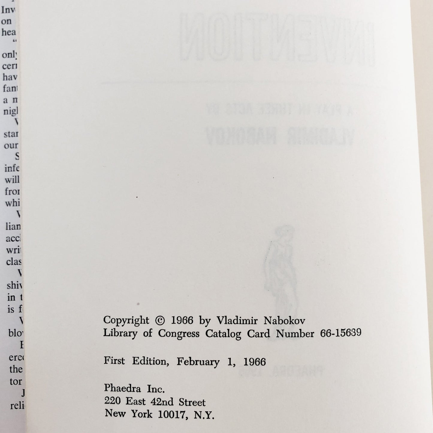 The Waltz Invention by Vladimir Nabokov [FIRST EDITION / FIRST PRINTING] 1966