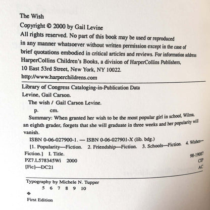 The Wish by Gail Carson Levine [FIRST EDITION] 2000 • Harper Collins