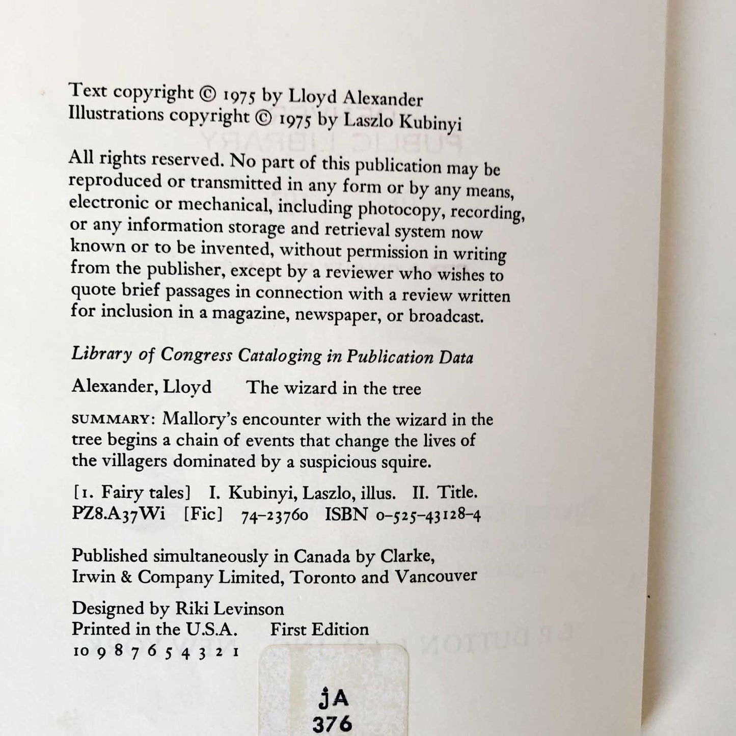 The Wizard in the Tree by Lloyd Alexander [FIRST EDITION / FIRST PRINTING] 1975