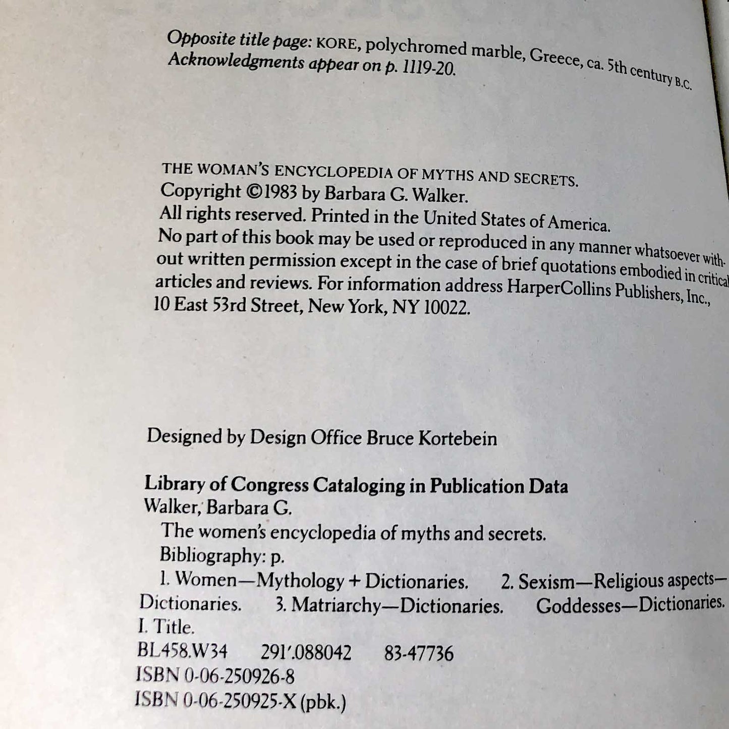 The Woman's Encyclopedia of Myths & Secrets by Barbara G. Walker [FIRST EDITION TRADE PAPERBACK] 1983 • Mint!