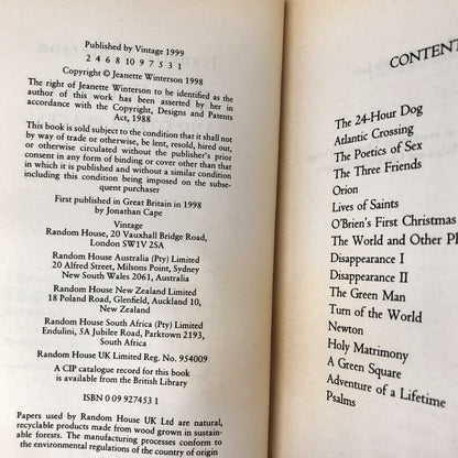 The World and Other Places: Stories by Jeanette Winterson [FIRST U.K. PAPERBACK PRINTING] 1999