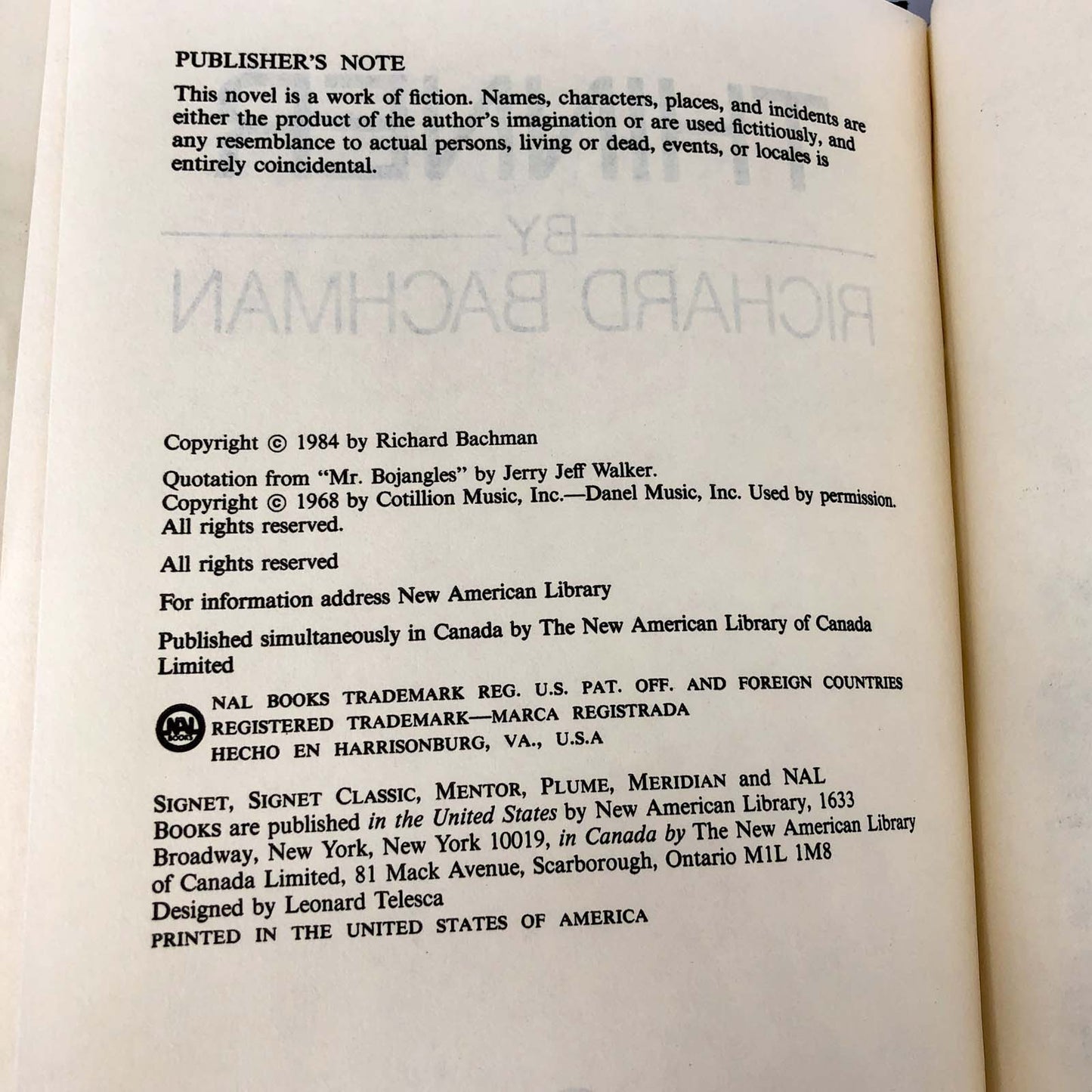 Thinner by Richard Bachman "aka Stephen King" [1984 HARDCOVER]