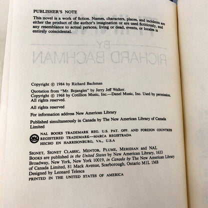 Thinner by Richard Bachman "aka Stephen King" [1984 HARDCOVER]