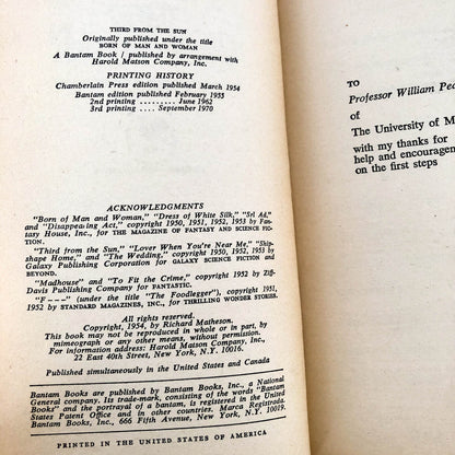 Third From the Sun by Richard Matheson [THIRD PAPERBACK PRINTING] 1970 • Bantam