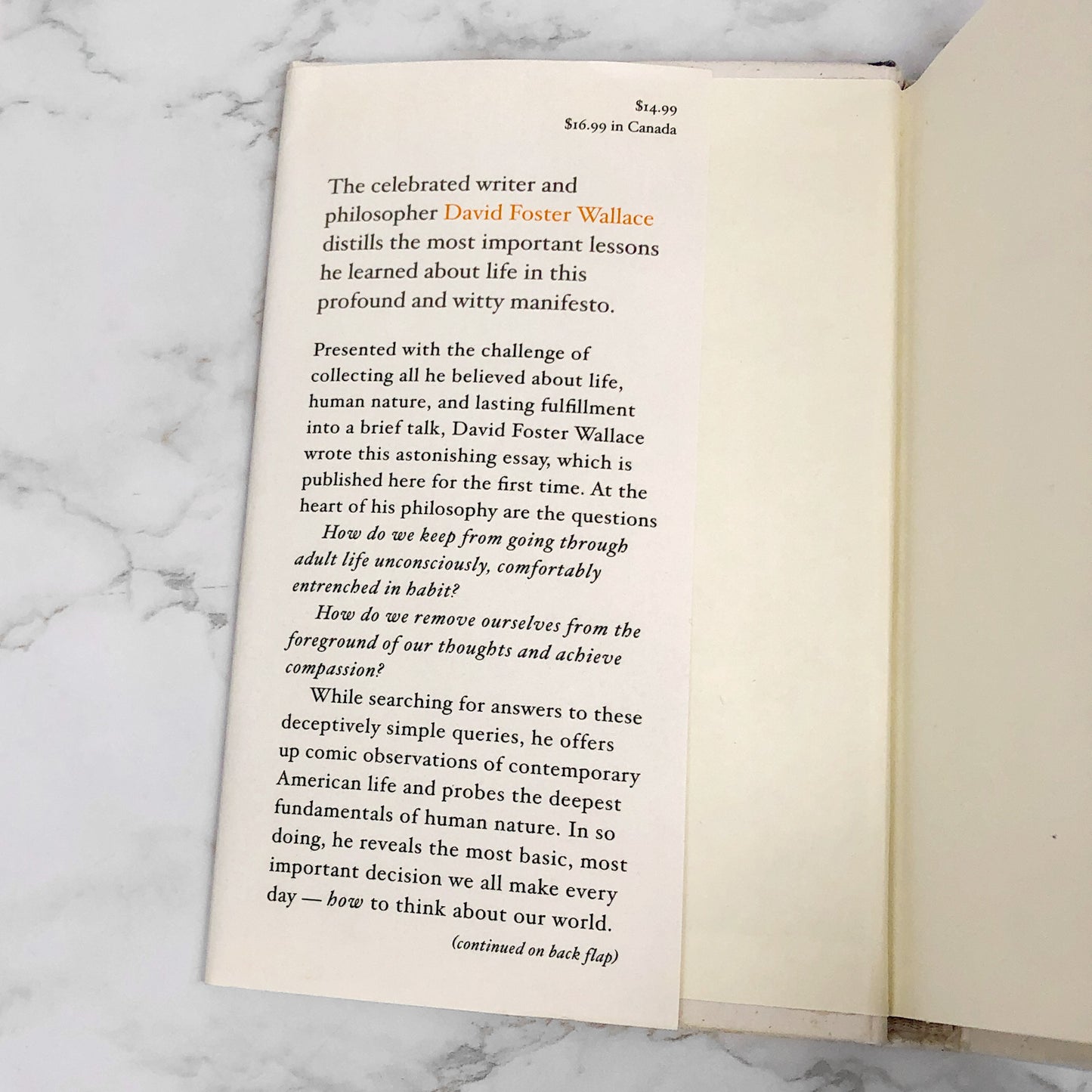 This Is Water: Some Thoughts, Delivered on a Significant Occasion, about Living a Compassionate Life by David Foster Wallace [FIRST EDITION] 2009