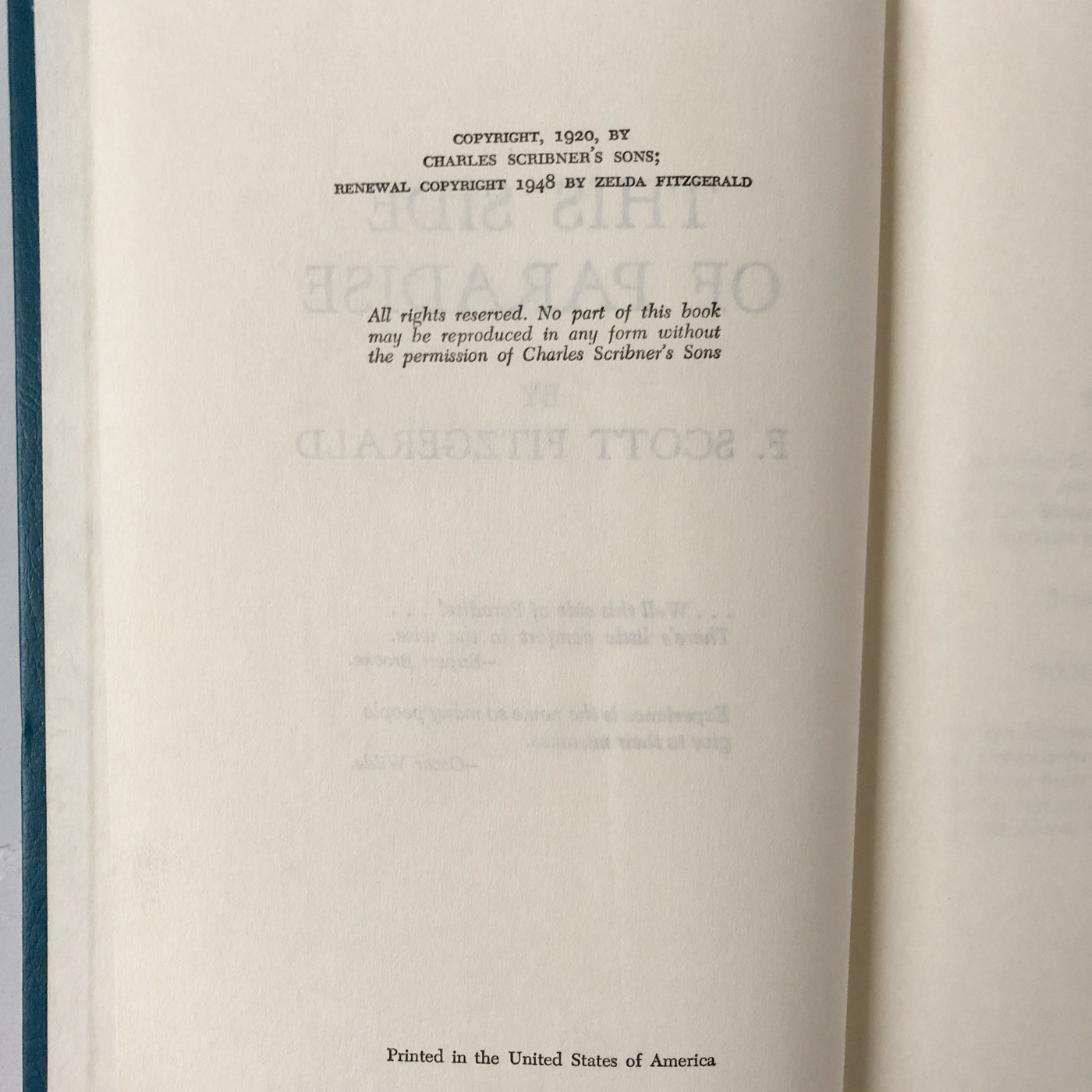 This Side of Paradise by F. Scott Fitzgerald [BOOK CLUB EDITION / 1948]