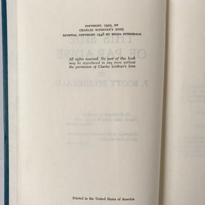 This Side of Paradise by F. Scott Fitzgerald [BOOK CLUB EDITION / 1948]