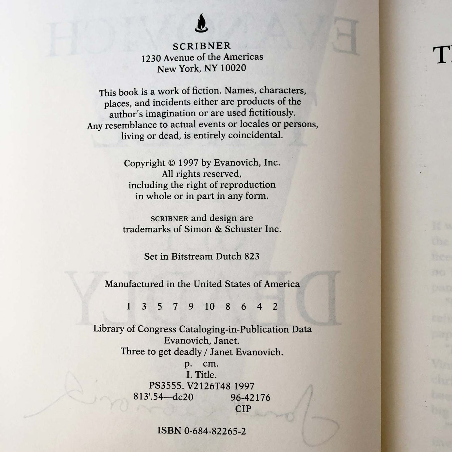 Three to Get Deadly by Janet Evanovich SIGNED! [FIRST EDITION]