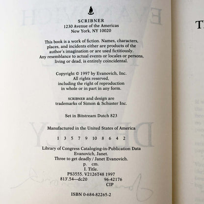 Three to Get Deadly by Janet Evanovich SIGNED! [FIRST EDITION]