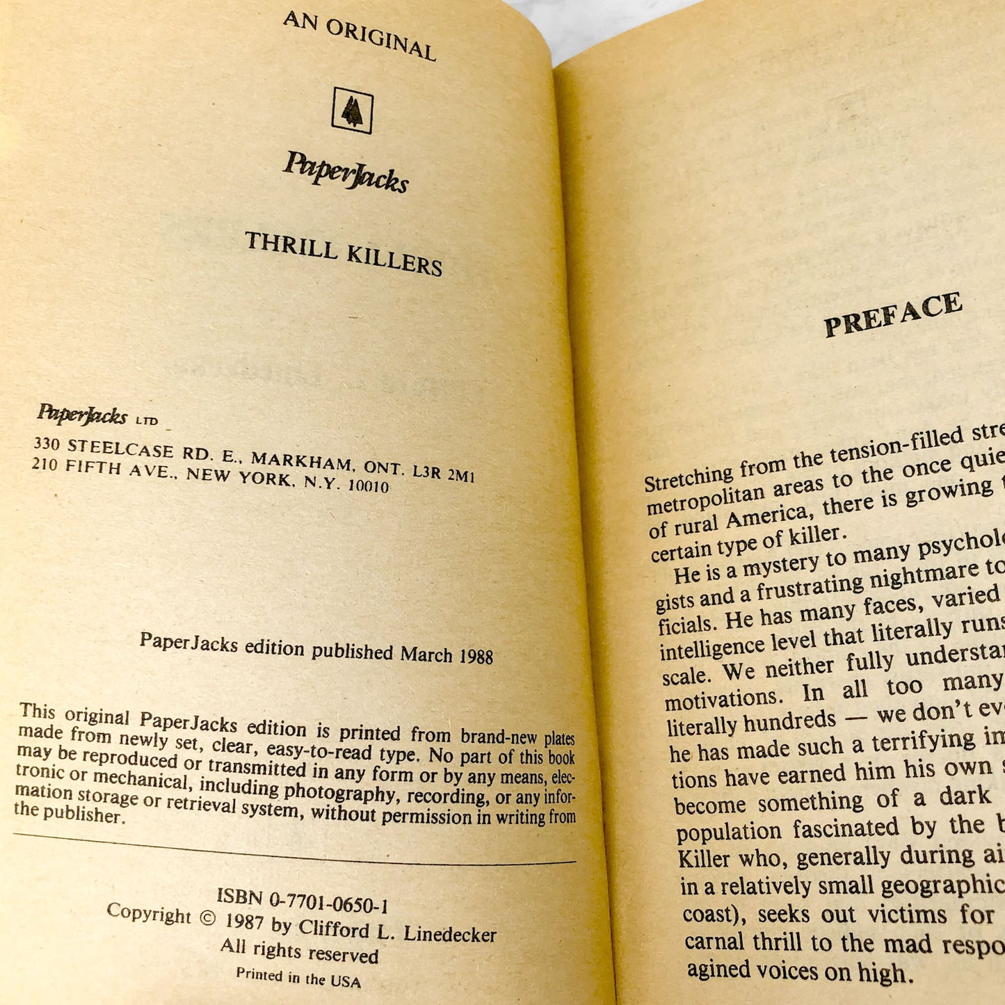 Thrill Killers by Clifford L. Linedecker [FIRST EDITION PAPERBACK] 1988