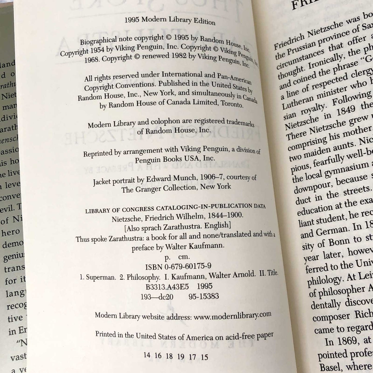 Thus Spoke Zarathustra by Friedrich Nietzsche [THE MODERN LIBRARY] 1995