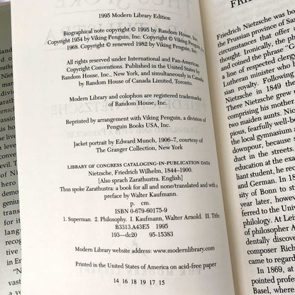Thus Spoke Zarathustra by Friedrich Nietzsche [THE MODERN LIBRARY] 1995