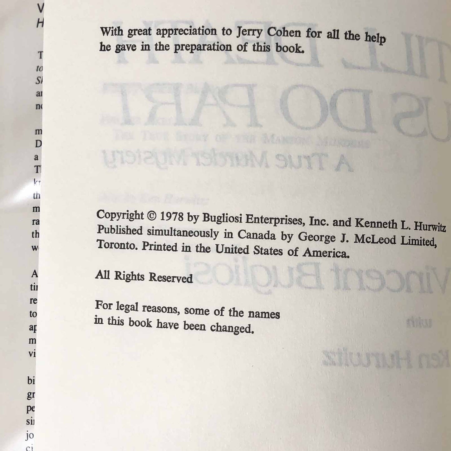 Till Death Us Do Part: A True Murder Mystery by Vincent Bugliosi [1978 HARDCOVER]