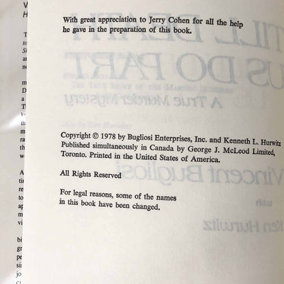 Till Death Us Do Part: A True Murder Mystery by Vincent Bugliosi [1978 HARDCOVER]