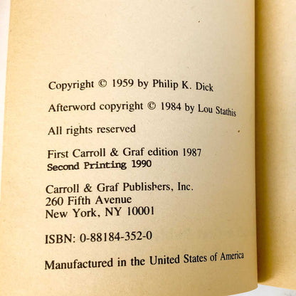Time Out of Joint by Philip K. Dick [1987 PAPERBACK] • Carroll & Graf