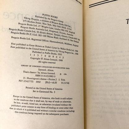 Tina's Chance by Alison Leonard [FIRST PAPERBACK PRINTING] 1992