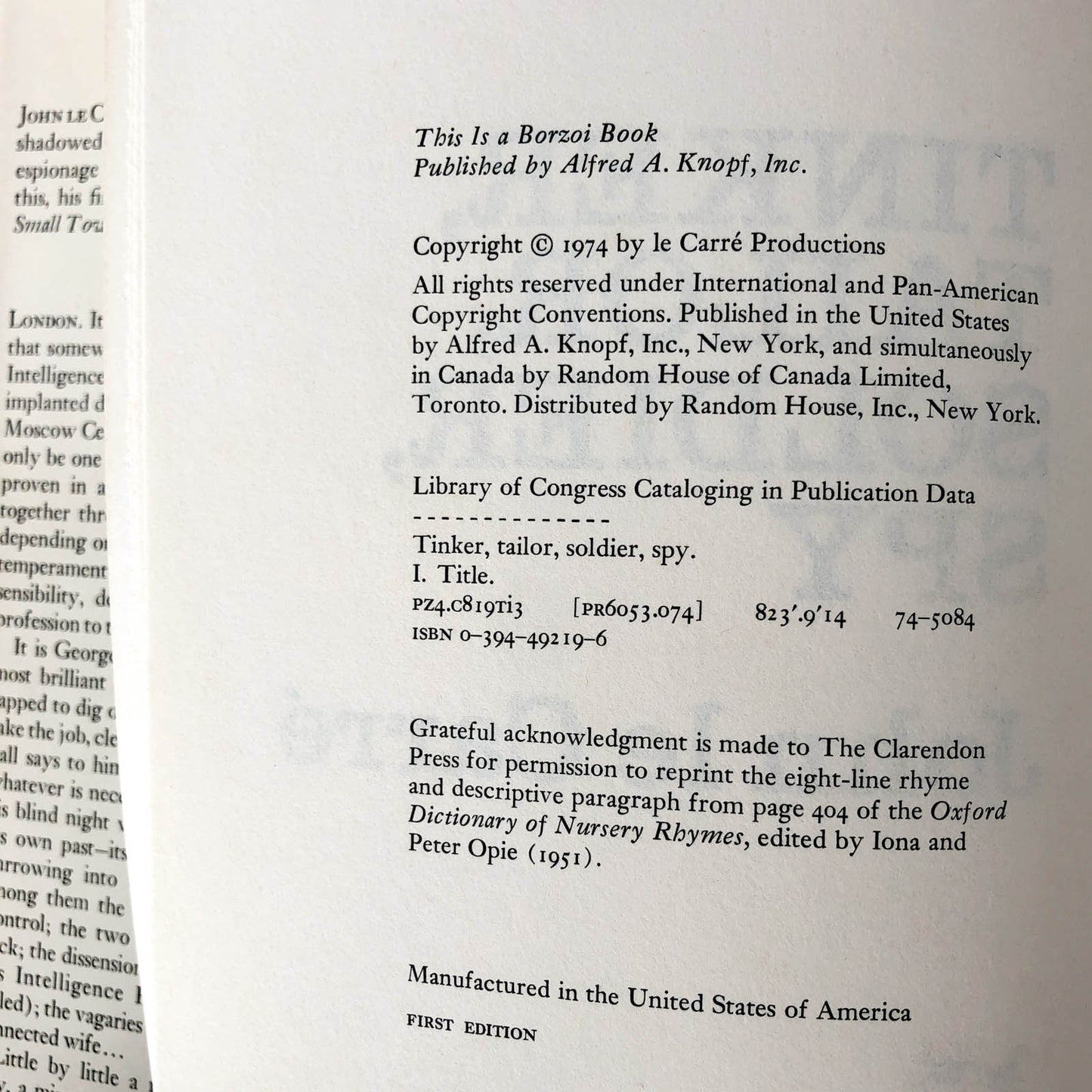 Tinker Tailor Soldier Spy by John Le Carré [1974 FIRST EDITION / FIRST PRINTING]