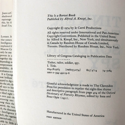 Tinker Tailor Soldier Spy by John Le Carré [1974 FIRST EDITION / FIRST PRINTING]