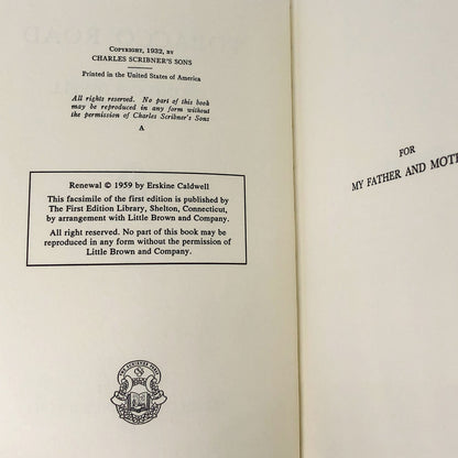 Tobacco Road by Erskine Caldwell [FIRST EDITION FACSIMILE] 1959