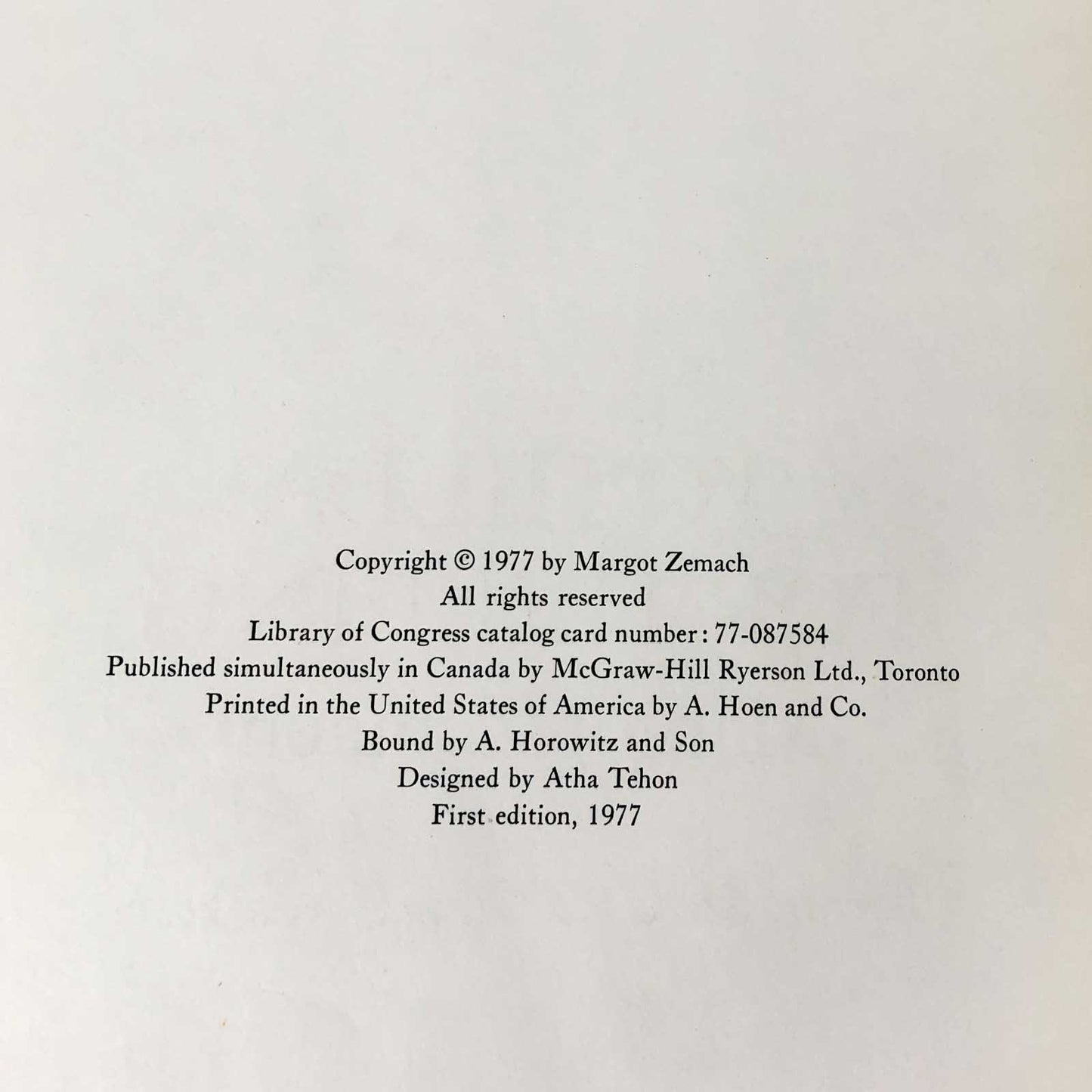 To Hilda For Helping by Margot Zemach [FIRST EDITION • FIRST PRINTING] 1977