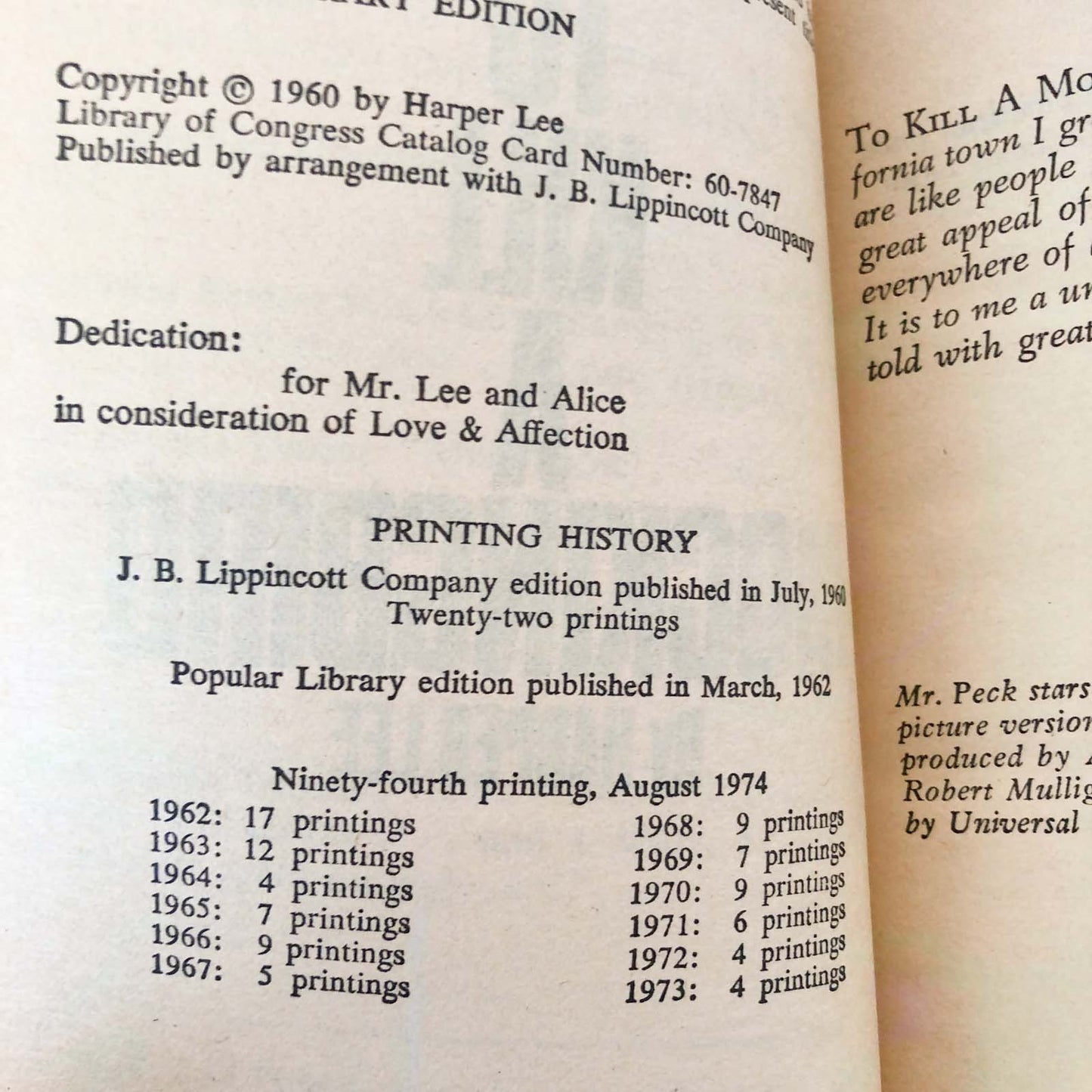 To Kill a Mockingbird by Harper Lee [1974 PAPERBACK]